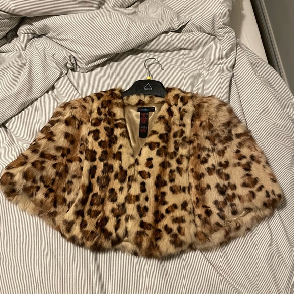 Dstudio Jackets & Blazers - DStudio Real Rabbit Fur Cropped Coat in Cheetah Print SIZE M